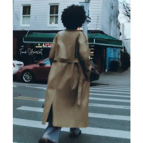 BLOGGER'S FAVE! Zara Faux Leather Trench Coat Tan Brown NWT - Picture 7 of 13